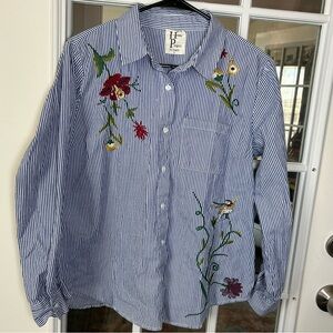 Haute Project‎ Striped Floral Embroidered Shirt Size Large